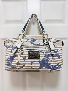 Coach Poppy Nautical Stripe Sequin Rocker Two Way Satchel NWT